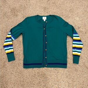 St. John's Bay Teal Cardigan with Striped Sleeves